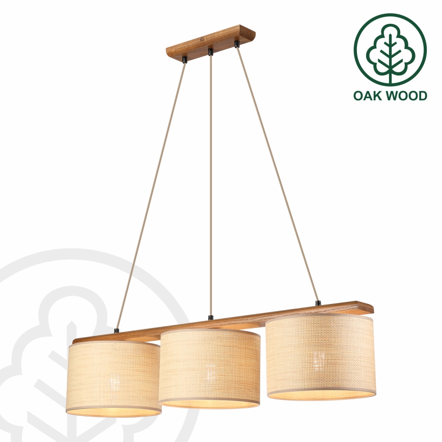 AIDA cable-hung pendant light 3xE27/15W/230V Ø 25 cm oak/raffia