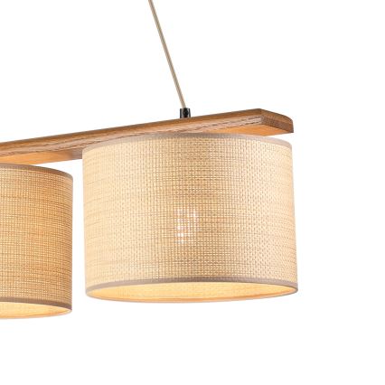 AIDA cable-hung pendant light 3xE27/15W/230V Ø 25 cm oak/raffia