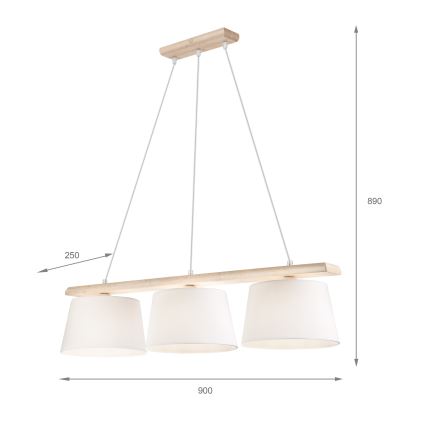 AIDA Cable Pendant 3xE27/60W/230V Ø 25 cm Oak/White
