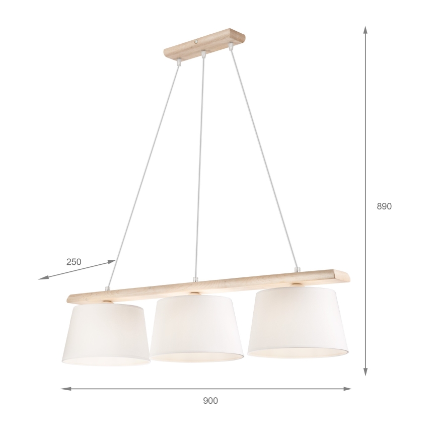 AIDA Cable Pendant 3xE27/60W/230V Ø 25 cm Oak/White
