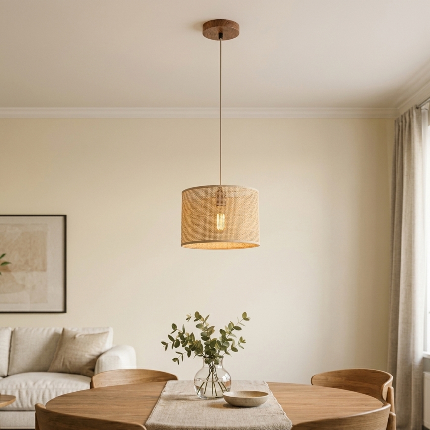 AIDA cable pendant light 1xE27/15W/230V Ø 25 cm oak/raffia