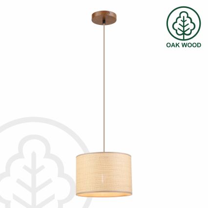 AIDA cable pendant light 1xE27/15W/230V Ø 25 cm oak/raffia