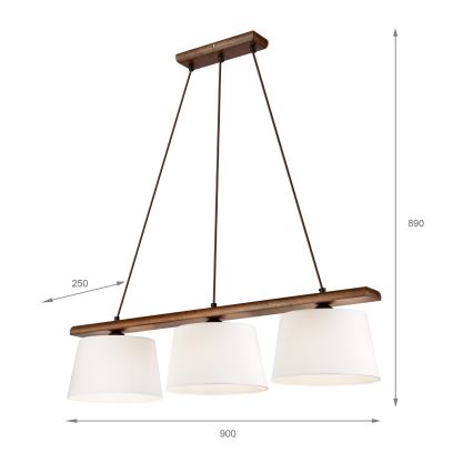 AIDA cable pendant light 3x E27/60W/230V Ø25 cm, oak/walnut