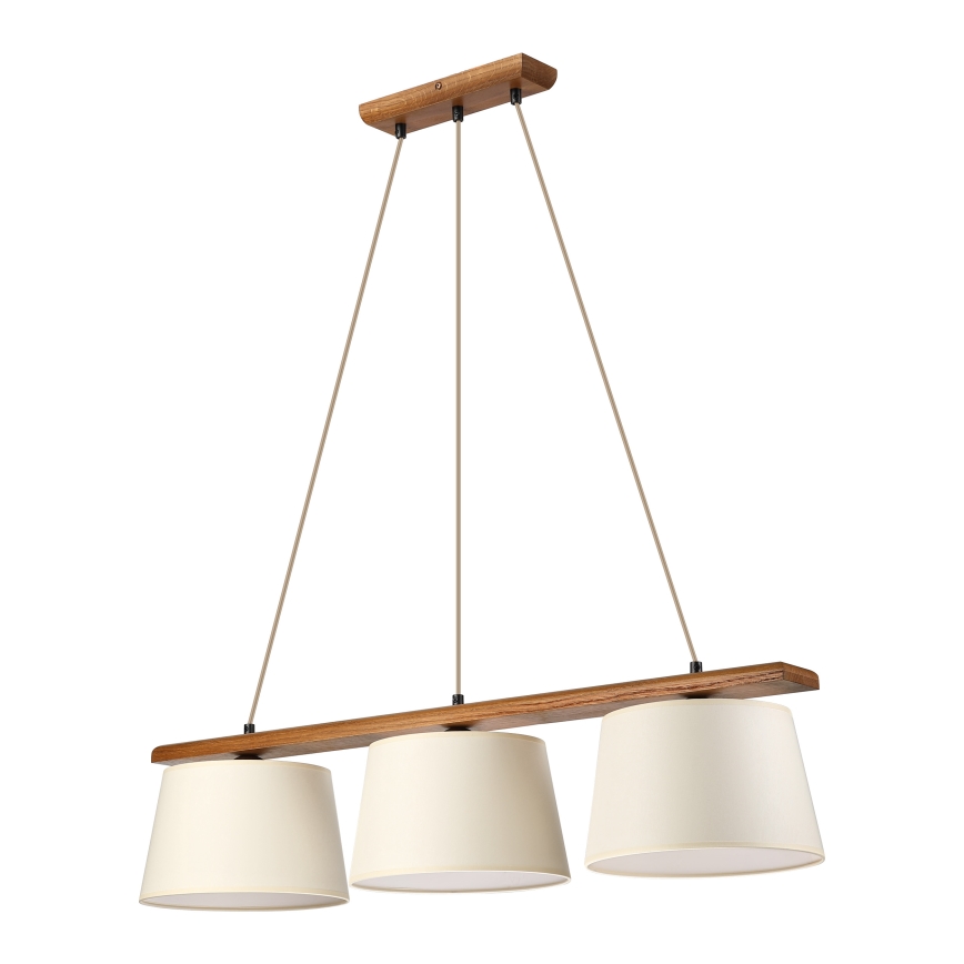 AIDA cord-hung pendant chandelier, 3xE27/15W/230V, Ø 25 cm, oak/cream