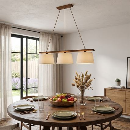 AIDA cord-hung pendant chandelier, 3xE27/15W/230V, Ø 25 cm, oak/cream