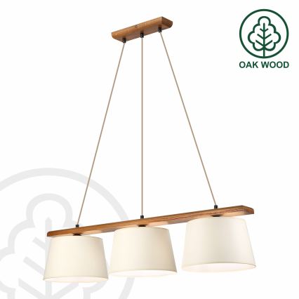 AIDA cord-hung pendant chandelier, 3xE27/15W/230V, Ø 25 cm, oak/cream