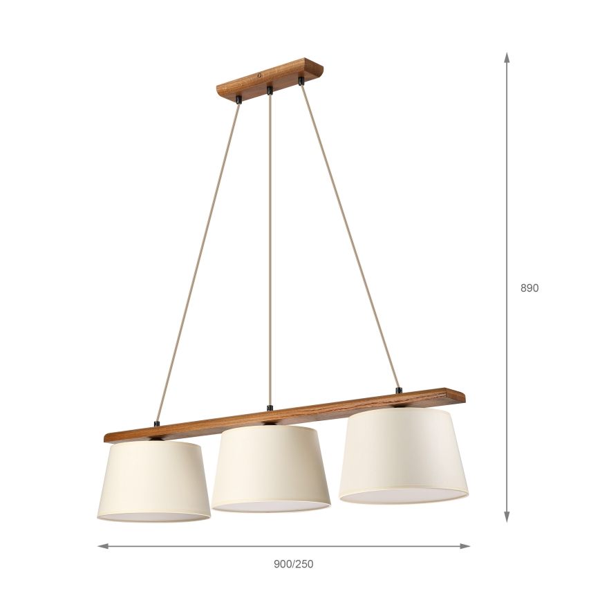 AIDA cord-hung pendant chandelier, 3xE27/15W/230V, Ø 25 cm, oak/cream