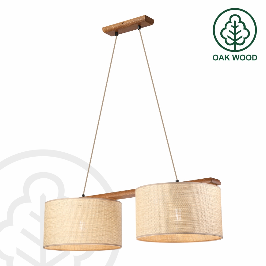 AIDA pendant lamp on cord, 2× E27/15W/230V, Ø 35 cm, oak/raffia