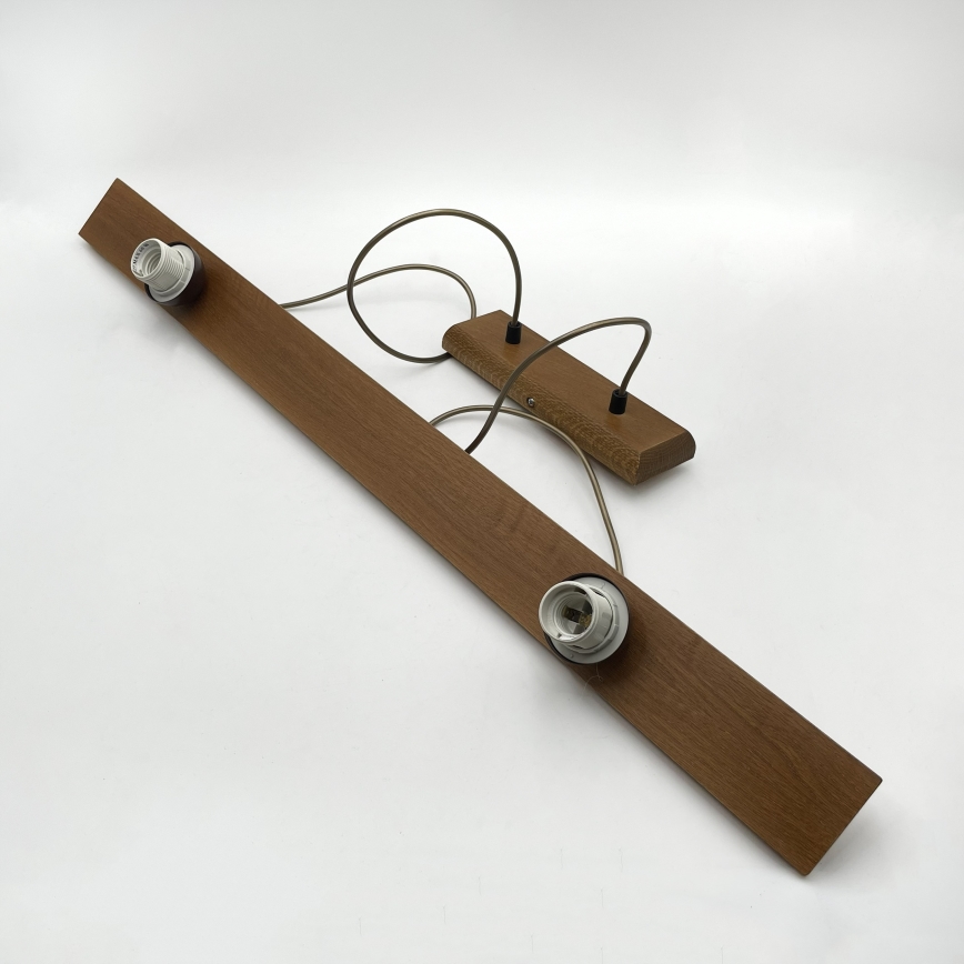AIDA pendant lamp on cord, 2× E27/15W/230V, Ø 35 cm, oak/raffia