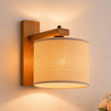 AIDA Wall Light 1x E27/15W/230V Oak/Raffia