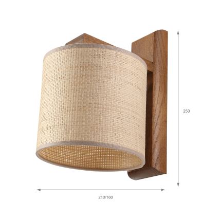 AIDA Wall Light 1x E27/15W/230V Oak/Raffia