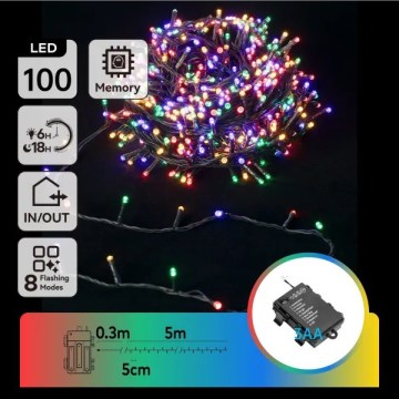 Aigostar - 100-LED Outdoor String Lights, 8 Modes, Battery-powered (3xAA), 5.3 m, IP44, Multicolor