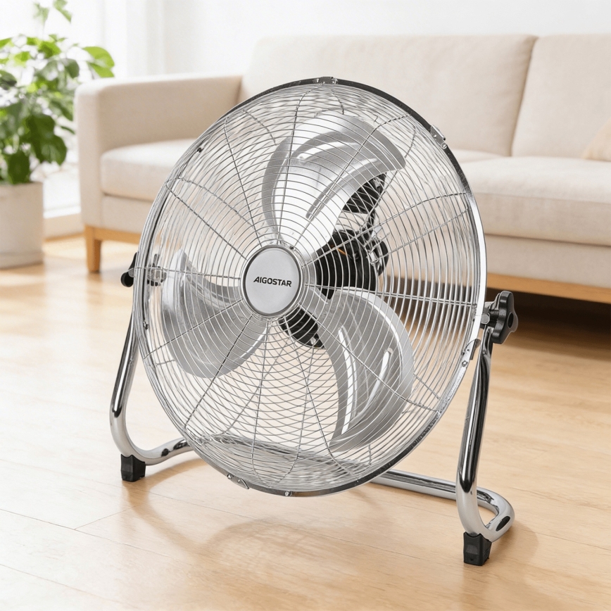 Aigostar - 100W/230V Pedestal Fan, 54 cm Ø, Glossy Chrome