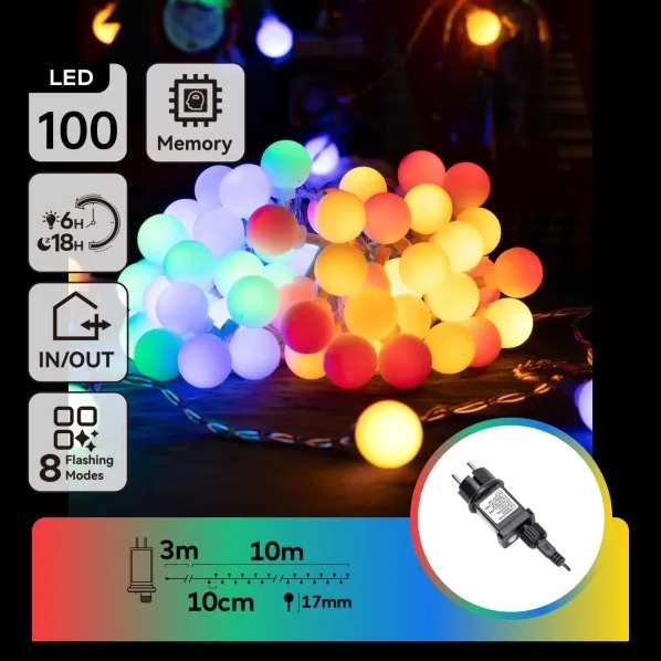 Aigostar - 10m LED Outdoor Decorative String Lights, 100 LEDs, 8 Functions, IP44, Multicolor