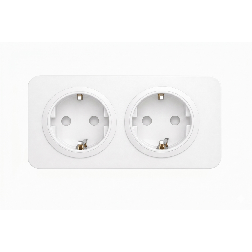 Aigostar - 2-Gang SCHUKO Wall Socket with Frame, 250V/16A, White