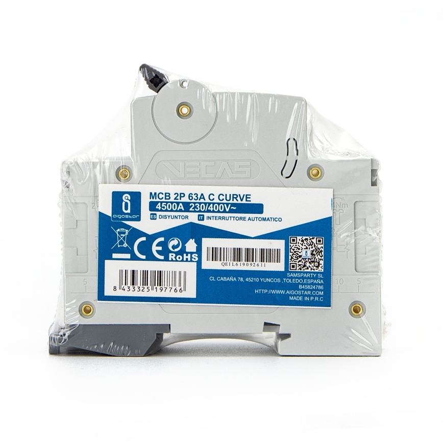 Aigostar - 2-pole Circuit Breaker 2P-63A-C 230-400V