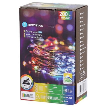Aigostar - LED Solar String Lights, 200 LEDs / 8 Modes, 22 m, IP65, Multicolor, 800 mAh