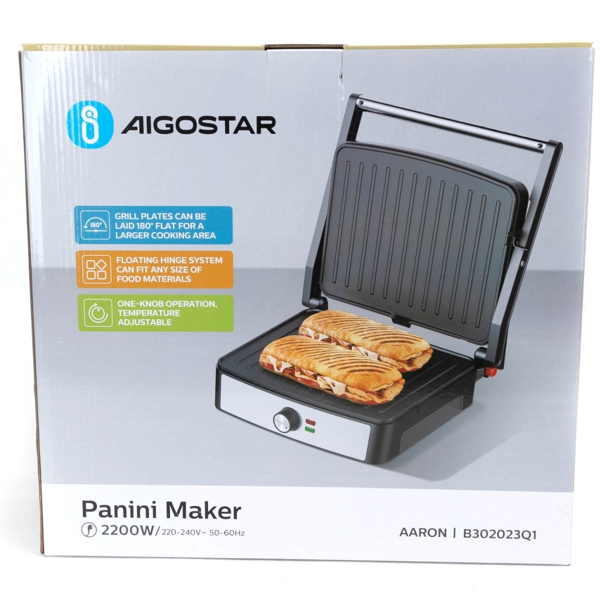 Aigostar - 2200W/230V Contact Grill, Black/Stainless Steel