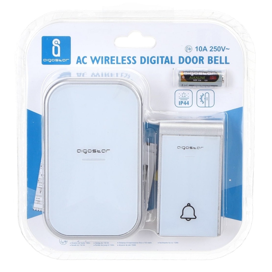 Aigostar - Wireless Plug-in Doorbell 230V/12V IP44 White