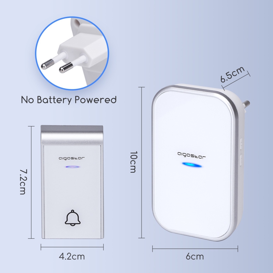 Aigostar - Wireless Plug-in Doorbell 230V/12V IP44 White