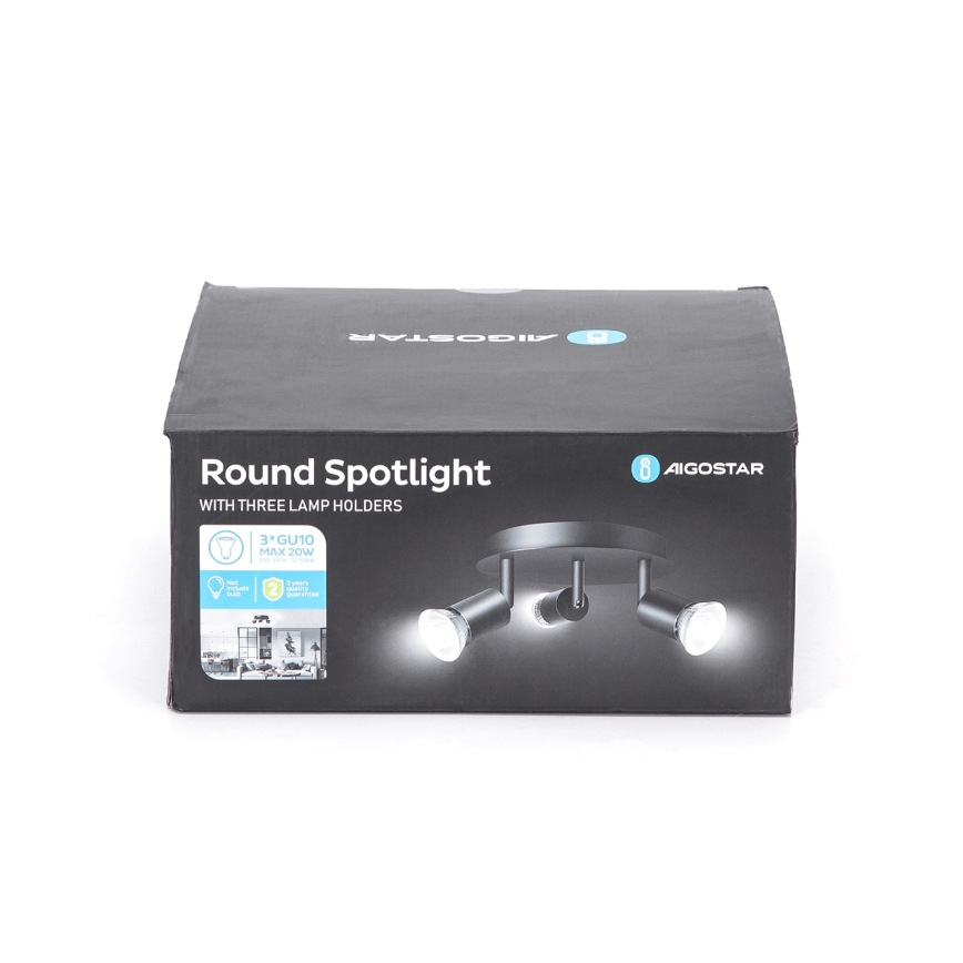 Aigostar - 3-Light GU10 Spotlight, 60W, 230V, Black