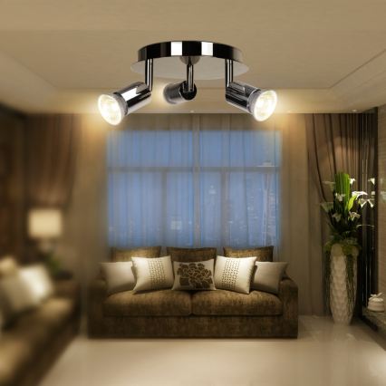Aigostar - 3-Light GU10 Spotlight 60W/230V, Glossy Chrome