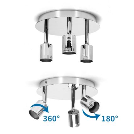 Aigostar - 3-Light GU10 Spotlight 60W/230V, Glossy Chrome