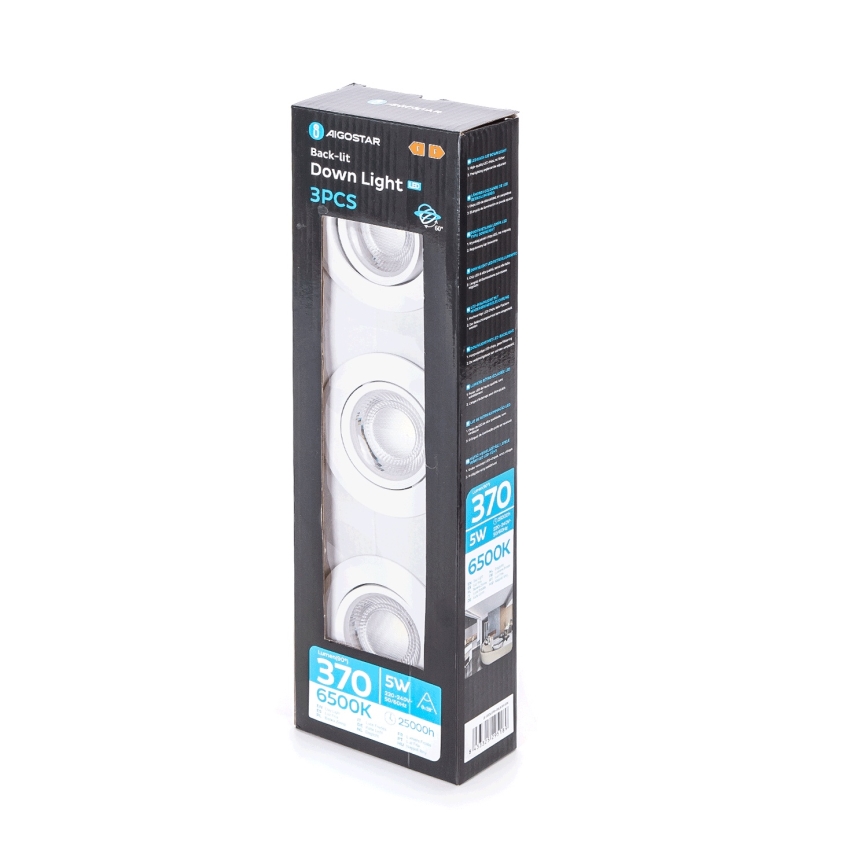 Aigostar - 3-piece set LED recessed downlight LED/5W/230V 6500K Ø 8.5 cm white