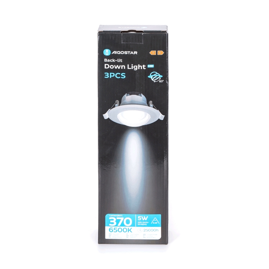 Aigostar - 3-piece set LED recessed downlight LED/5W/230V 6500K Ø 8.5 cm white