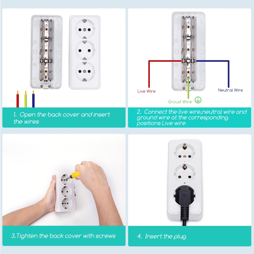 Aigostar - 3-Socket SCHUKO Wall Socket 250 V / 16 A