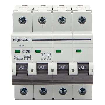 Aigostar - 4-Pole Circuit Breaker 4P-20A-C 400V