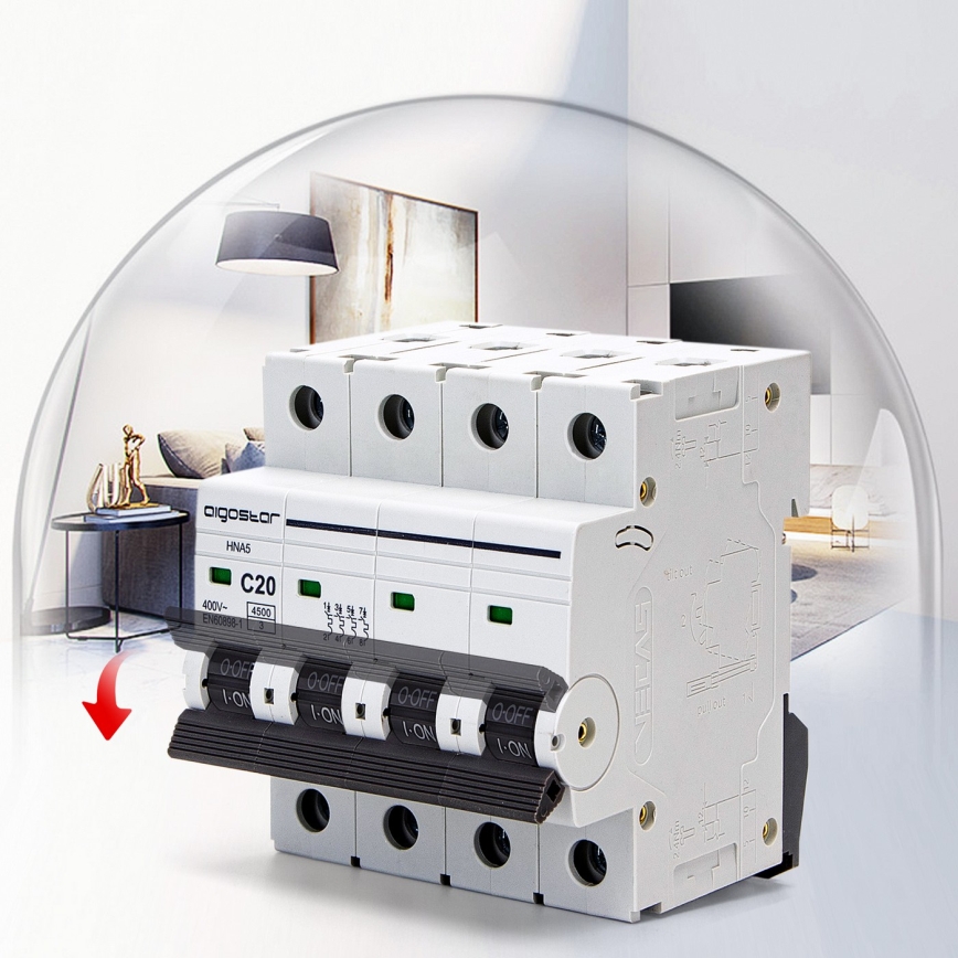 Aigostar - 4-Pole Circuit Breaker 4P-20A-C 400V