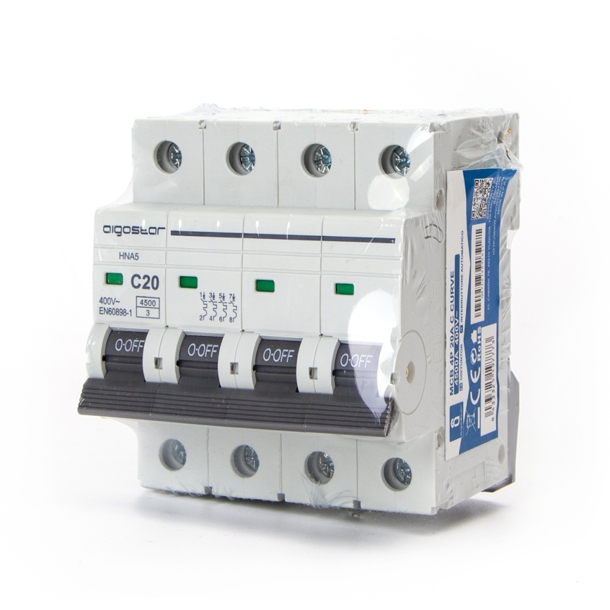 Aigostar - 4-Pole Circuit Breaker 4P-20A-C 400V