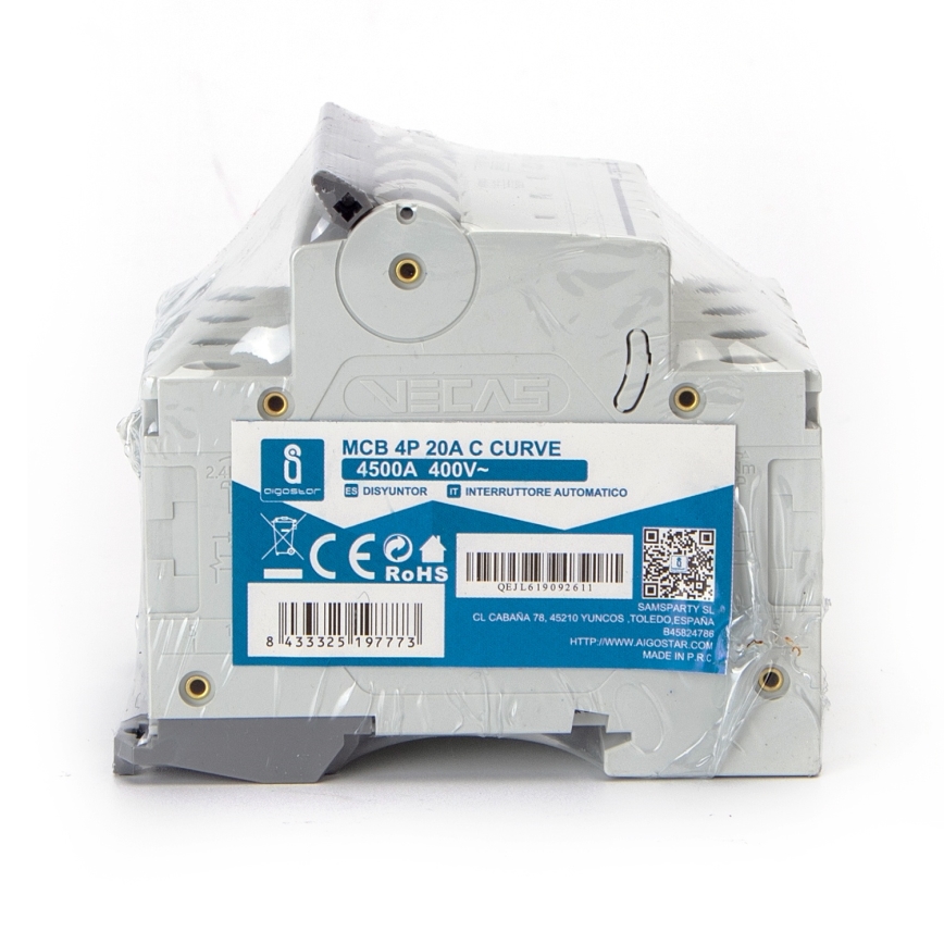 Aigostar - 4-Pole Circuit Breaker 4P-20A-C 400V
