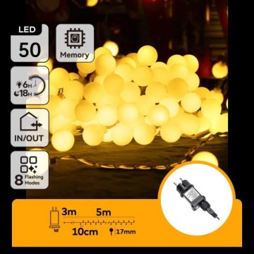 Aigostar - 5 m LED Outdoor Decorative String Lights, 50 LEDs, 8 Modes, IP44, Warm White