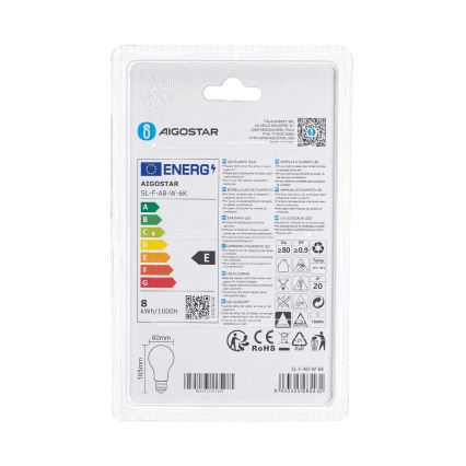 Aigostar A60 LED Bulb E27, 8W, 230V, 330°, 6500K