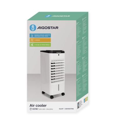 Aigostar - Air cooler 60W/230V white/black + remote control