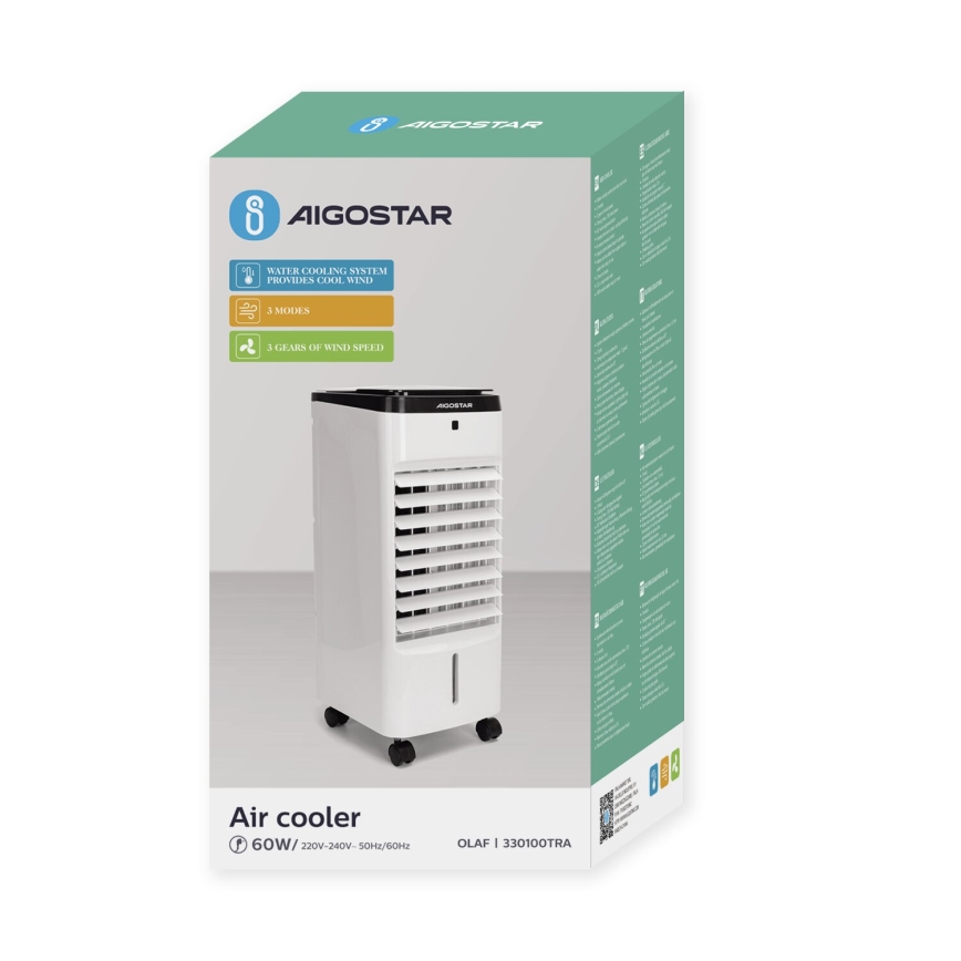 Aigostar - Air cooler 60W/230V white/black + remote control
