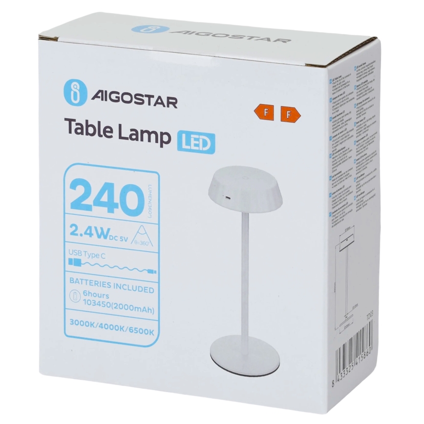 Aigostar - AMBIENT Dimmable LED Desk Lamp, 2.4 W / 5 V, 3000–6500 K, White