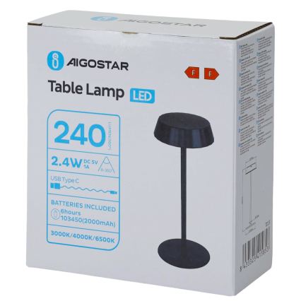 Aigostar - AMBIENT Dimmable LED Desk Lamp, 2.4 W / 5 V, 3000-6500 K, Black, 2000 mAh