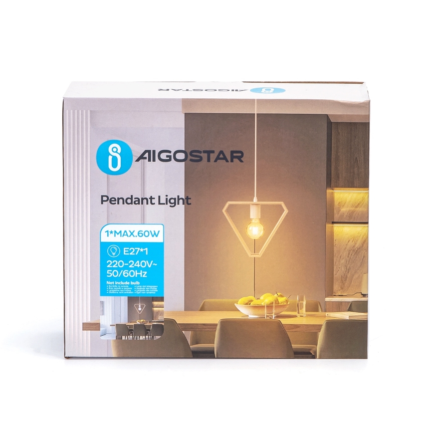Aigostar - Cable-hung pendant lamp, 1x E27/60W/230V, beige