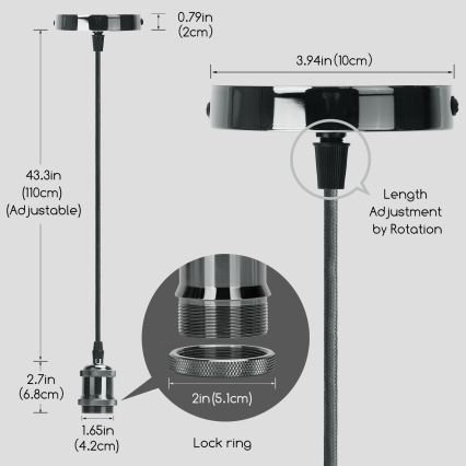 Aigostar - Charging cable 1xE27/60W/230V anthracite