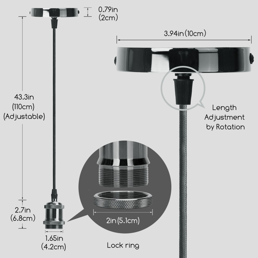 Aigostar - Charging cable 1xE27/60W/230V anthracite