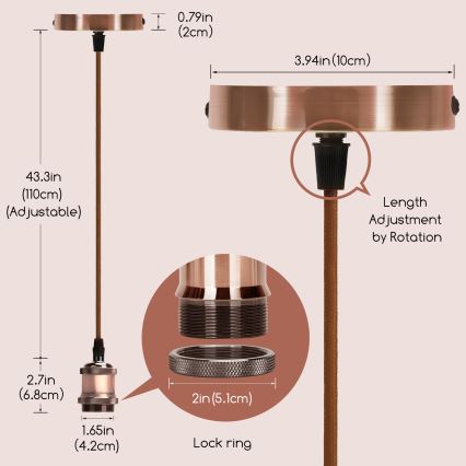 Aigostar - Charging cable 1xE27/60W/230V copper