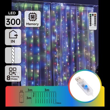 Aigostar - Dimmable LED Christmas String Lights 300 LEDs/8 modes USB 6x3m multicolor + remote control