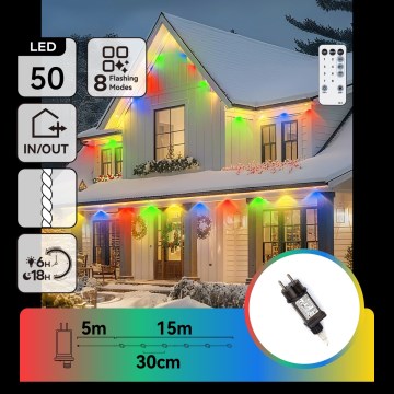 Aigostar - Dimmable LED Outdoor Christmas String Lights 50xLED/8 functions 20m IP44 multicolor + remote control