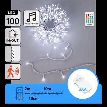 Aigostar - Dimmable LED outdoor Christmas string lights with motion sensor 100xLED/3xAA 12m cool white + remote control