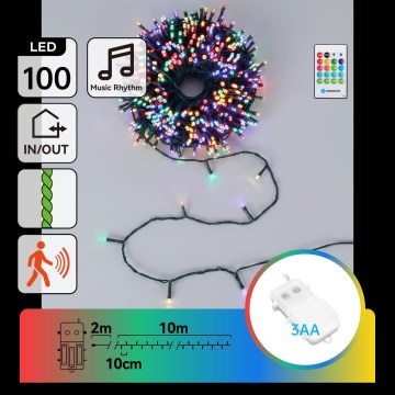 Aigostar - Dimmable LED outdoor Christmas string lights with motion sensor 100xLED/3xAA 12m multicolor + remote control