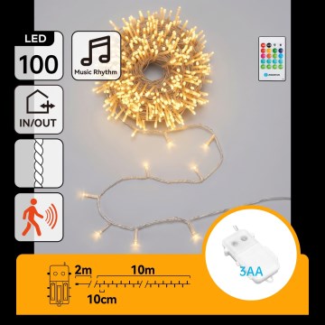 Aigostar - Dimmable LED outdoor Christmas string lights with motion sensor 100xLED/3xAA 12m warm white + remote control