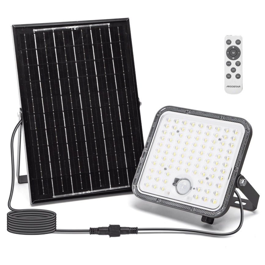 Aigostar - LED Dimmable Solar Floodlight with Sensor LED/120W/3,4V 6500K IP66 8000 mAh + remote control
